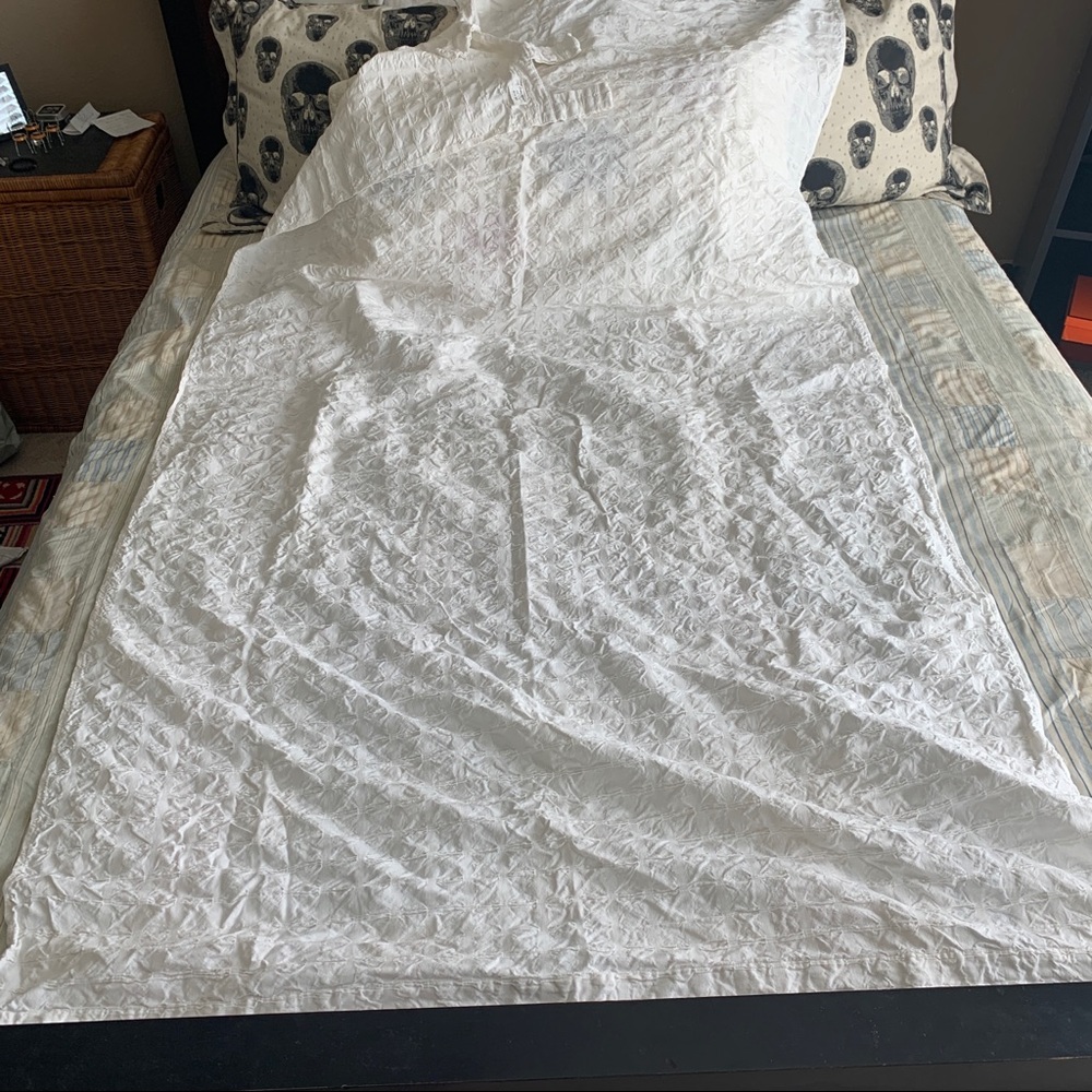 CRATE&BARREL Two White Waffle Curtain Panels